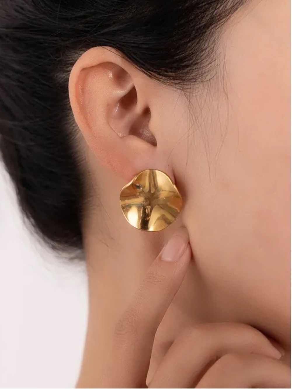 Gold Textured Disc Stud Earrings.